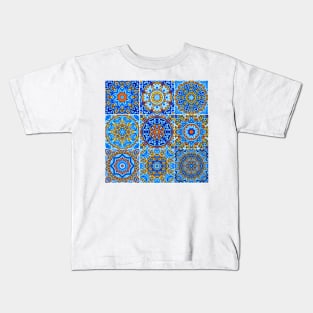 Moroccan arabic oriental tile pattern Blue Kids T-Shirt